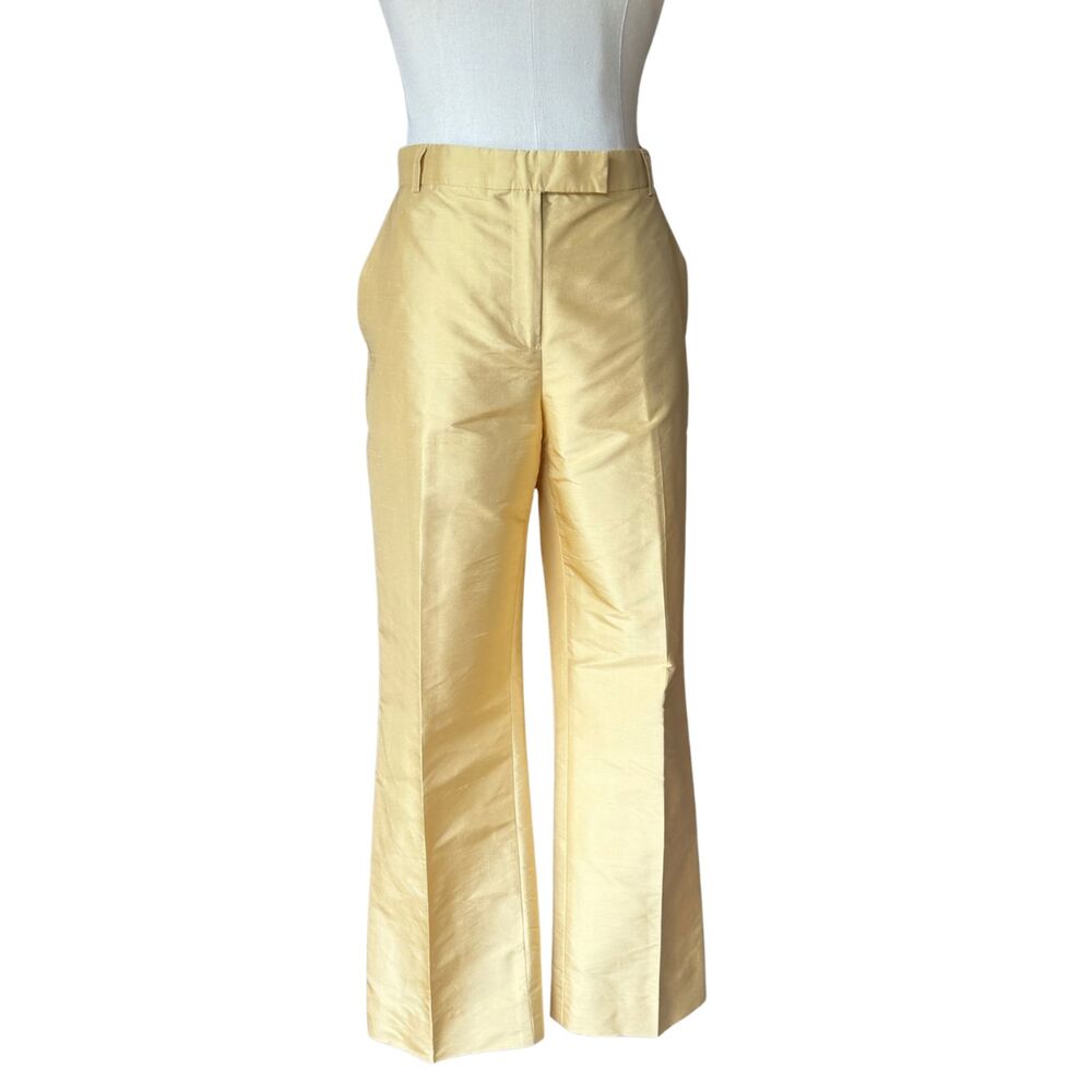 VTG Ann Taylor 100% Silk Trousers Pants Gold Champagne Shantung Dupioni Size 8